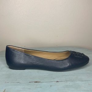 Tory Burch Powder Coated Melinda Navy Blue Leather Ballet Flats Size 8